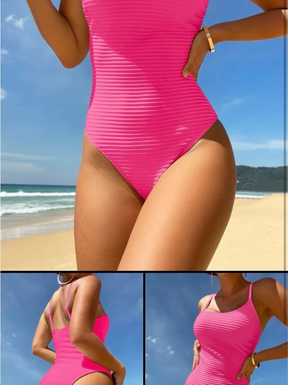 SHEIN Hot Pink Ribbed One-Piece Swimsuit